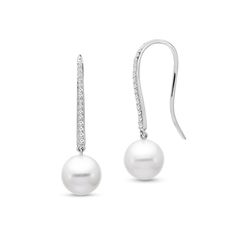 Mastoloni 14kt White Gold 8.5-9mm Pearl Drop Earrings Set with 0.16cts of Diamonds - Jewelry | Elegant Diamond White Teardrop Jewelry, Elegant Diamond Briolette Earrings, Elegant Teardrop Jewelry With Diamond Accents, Elegant Teardrop Diamond Jewelry, Elegant Teardrop Diamond Earrings With Diamond Accents, Elegant Teardrop Diamond Earrings With Accents, Classic Diamond Briolette Earrings, Briolette Diamond Accent Earrings For Formal Occasions, Elegant Teardrop Diamond Earrings