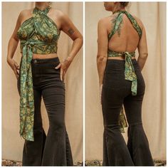 So many ways to wear this top! Get creative and let the ties flow free or wrap them around for a creative tied look! Supportive for larger busts too. 5 amazing colors 😍 fits XS-XL Back Dress Ideas, 70s Mode, Oyster Necklace, Backless Halter Top, Bohemian Top, Ties That Bind, Womens Halter Tops, Plant Based Vegan, Bohemian Tops