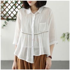 Details: Gender: Women Item Type: Blouse Material: Linen Pattern Type: Solid Season: Summer Style: Leisure, Daily, Retro Occasion: Going Out, Daily Size: One Size Length: 54.00 - 62.00 cm/ 21.26 - 24.41 " Bust: 120.00 cm/ 47.24 " Shoulder: 42.00 cm/ 16.54 " Sleeve: 35.00 cm/ 13.78 " Linen Pattern, Coffee Sizes, Rose Orange, Boys Backpacks, Blouse Material, Summer Linen, Linen Blouse, Blue Blouse, Suits You