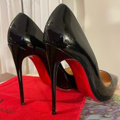 New Never Used Red Bottoms Small Mark On The Bottom But Otherwise Brand New Louboutin Spiked Heels, Christian Louboutin Iriza, Tie Heels, Black Patent Pumps, Patent Shoes, Spike Heels