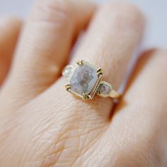 Esme emerald cut Rustic Grey Diamond Ring, OOAK, emerald cut diamond ring, rustic diamond ring, 14k gold ring, OOAK ring, one of a kind ring Grey Diamond Ring, Gray Diamond, Emerald Cut Diamond Ring, Gold Chain Choker, Alternative Bridal, Dainty Choker, Grey Diamond, Gold Choker, Charm Rings