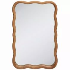 a wooden frame mirror on a white background