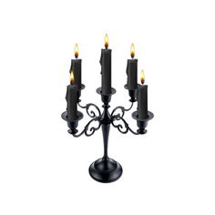 a black candelabra with four candles on it's sides and one candle in the middle