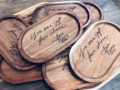 personalized wooden coasters with handwriting on them