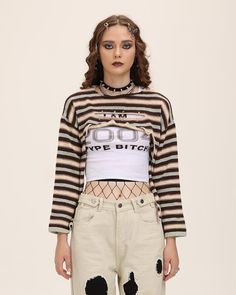 Model (WearingXS):•Â?/span>Height: 174cm | Bust: 80cm | Waist: 60cm | Hips: 89cm | Shoes: 38cmDetails: Long-sleeve crop top with front cut-out details and stripes patternTop Length: CroppedSleeve Length: Long SleevesMaterials:95% Polyester + 5% Spandex Striped Cropped Sweater For Winter, Striped Cropped Winter Sweater, White Y2k Fall Sweater, Trendy Striped Stretch Sweater, Fitted Cotton Y2k Sweater, Striped Crew Neck Cropped Sweater For Winter, Fitted Sweater For Spring Streetwear, Stretch Cotton Cropped Sweater For Fall, Cropped Sweater For Fall Streetwear