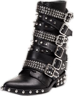 Edgy Leather Boots With Silver Studs, Punk Leather Boots With Studs, Edgy Studded Leather Boots, Edgy Leather Boots With Studs, Punk Leather Boots With Silver Studs, Edgy Studded Platform Boots For Fall, Edgy Studded Platform Boots For Concert, Edgy Fall Platform Boots With Studded Outsoles, Edgy Platform Boots With Studded Rubber Outsoles For Concert