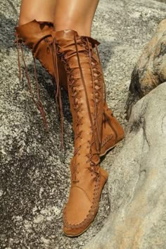 Roma Womens Leather Lace Up Over The Knee High Boots Vintage Moccasins shoes | eBay Over Knee High Boots, Costume Viking, Boho Wardrobe, Winter Flats, Heel Boots For Women, Tan Leather Boots, Glass Rose, Elegant High Heels, Elegant Heels