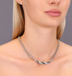 Feel inspired and unique with a one-of-a-kind style on your neck. Designed in Italy, this new collection has true attention to every detail. Each necklace is polished by hand and is bright like white gold. A perfect gift for men and women. ---------- Details ---------- Made from .925 sterling silver Pendant size 55 mm Comes in a royal gift box ready to be presented Ships within 24 hours. Free first class shipping + free returns. ---------- About Us ---------- Since 1990, our family has been prov Modern Twist White Jewelry For Formal Occasions, Silver Necklaces With A Modern Twist For Formal Events, White Metal Necklaces For Evening, Modern White Jewelry, Black And White Necklaces, Cartilage Jewelry, Sleeper Earrings, Solid Gold Earrings, Cz Stud Earrings