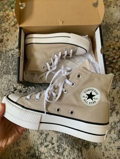 Converse, Tan, Chuck Taylor, platform shoes Converse Platform, Platform Converse, Cute Nike Shoes