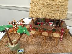 a table topped with lots of different types of food and decorations on top of it