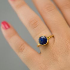 "Blue Lapis Lazuli Stackable Ring, available in 18K Gold Vermeil or 925 Sterling Silver. Please select size and metal option from drop down menu. This listing is for the following 1 (ONE) ring: ✦Gemstone: Lapis Lazuli ✦Stone Cut: Round, Square, or Teardrop ✦Stone Size: Approximately 9mm (0.35\") ✦Metal: 18K Gold Vermeil or 925 Sterling Silver *Because we use natural stones, the stones may vary slightly in shape, size and color. *Each item is packaged individually in a GIFT BOX Please view my ful September Birthstone Ring, Ring Blue Stone, September Birthstone Rings, Lapis Ring, Teardrop Ring, Cushion Cut Ring, Blue Stone Ring, Lapis Lazuli Ring, Blue Lapis Lazuli