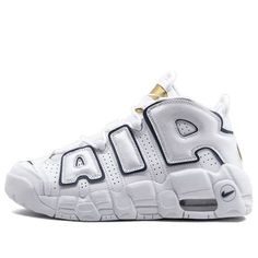 (GS) Nike Air More Uptempo 'Midnight Navy' 415082-109 (SNKR/Retro/High Top/Basketball) Gold Basketball Shoes, Gold Basketball, Reps Shoes, Fake Shoes, Nike Air More Uptempo, Nike Air More, Slippers Online, Navy Outfit, Limited Edition Sneakers