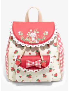 Strawberry Shortcake Gingham Mini Backpack | Hot Topic Cute Mini Backpacks, Mini Mochila, Scallop Trim, Pretty Bags, A Picnic, Guitar Strap, Cute Bags, Mode Vintage, Strawberry Shortcake