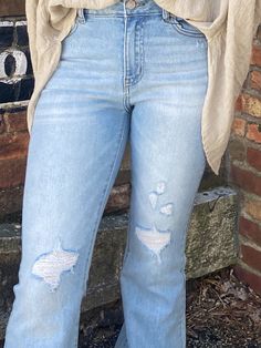 Fall in love with the comfort and style of these jeans. Just as comfy as your favorite pair, without all the bulk. They flatter your figure and become one of your go-to casual pairs to throw on with a tee, an easy top, or even a blouse. With their high rise and flare bottom, no need to wear leggings or joggers. This pair will make you look good while performing your daily activities. The light wash is perfect for going out during the day or throwing them on with a pair of sandals for dinner down Daily Activities, Fall In Love, Going Out, In Love, High Rise, Leggings, Sandals, Pants, How To Wear