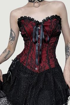 Style: gothic Pattern Type: Floral Model Number: Women Backless Bustier Tops Gender: WOMEN Fabric Type: Chiffon Elasticity: Medium Stretch Decoration: Lace Clothing Length: Regular Tube Top Aesthetic, Red Corset Top, Goth Chic, Red Gothic, Alt Clothes, Tøp Aesthetic, Lace Corset Top, Red Corset, Gothic Corset