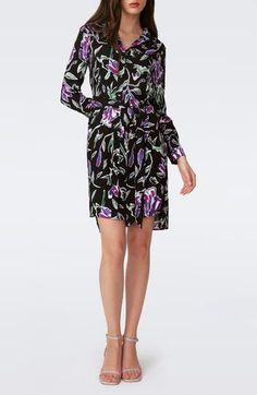 Brushstroked blooms dance across a sweet shirtdress that works for desk days and drinks dates. Front button closure Spread collar Long sleeves with roll-tab cuffs Removable sash 100% polyester Dry clean Imported Elegant Floral Print Shirt Dress For Work, Formal Long Sleeve Floral Print Shirt Dress, Formal Long Sleeve Shirt Dress With Floral Print, Elegant Collared Floral Print Shirt Dress, Fitted Floral Print Shirt Dress For Formal Occasions, Formal Fitted Floral Print Shirt Dress, Formal Fitted Shirt Dress With Floral Print, Feminine Floral Print Shirt Dress For Work, Multicolor Floral Print Shirt Dress For Work