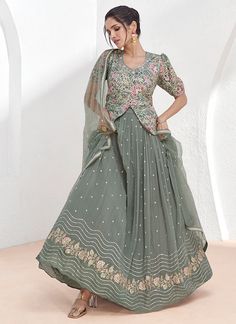 Sage Green Designer Lehenga Kurti