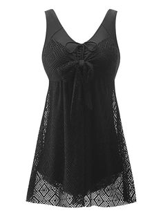 Women's Plus Size Modest Swimwear Bathing Suits Swimdress Spring Beach Swim Dress In Nylon, Summer Beach Nylon Dresses, Stretch Sleeveless Swim Dress For Beachwear, Beach Swim Dress In Stretch Nylon, Stretch Nylon Swim Dress For Beach, Sleeveless Nylon Swim Dress For Beach, Fitted Sleeveless Tankini For Beach Cover-up, Summer Black Tankini With Built-in Bra, Black Tankini With Built-in Bra For Summer