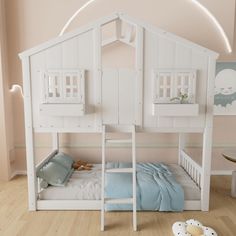 a white dollhouse bed with two bunk beds