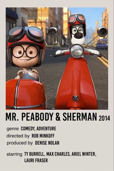 the poster for mr peaboy and sherman, starring as two people on a red scooter