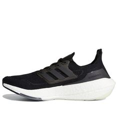 The adidas UltraBoost 21 'Core Black' is a performance running shoe that combines lightweight comfort with enhanced energy return. The upper is made from recycled Primeblue materials, including Parley Ocean Plastic, and is fortified with a midfoot cage and molded heel counter. The midsole is made from Boost, which provides added responsiveness via a new Torsion system. (SNKR/Unisex/Low Top/Non-Slip/Wear-resistant) Adidas Functional Running Shoes With Boost Midsole, Adidas Running Shoes With Boost Midsole, Adidas Running Shoes With Air Cushioning For Streetwear, Adidas Running Shoes With Boost Midsole For Sports, Adidas Cushioned Functional Running Shoes, Adidas Athleisure Trail Running Shoes, Adidas Trail Running Shoes For Jogging In Athleisure Style, Adidas Athleisure Trail Running Shoes For Jogging, Adidas Sporty Running Shoes For Jogging