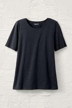 A favorite comfortable knit, now in a great new basic. Our short-sleeve tee is soft, and ideal for layering. Black Tees, Black Tee Shirt, Clothes Shopping, Full Figured, Petite Size, Workout Tee, Fashion Pants, Black Tee, Fashion Ideas