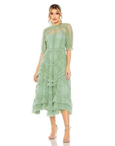 Cocktail Dresses Short Ruffled Tiered Cocktail Midi Dress Jade Midi Wedding Guest Dress, Ruffle Tiered Dress, Tulle Midi Dress, Plus Size Formal, Brocade Dresses, Plus Size Formal Dresses, Illusion Neckline, Midi Cocktail Dress, Mac Duggal