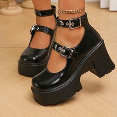 SPECIFICATIONS Size: 35/36/37/38/39/40/41/42 Color: black/white Heel type: square heel/high heels/thick heels/chunky platform Shoe type: pumps/mary janes shoes/office shoes Shoe item: Patent Leather Mary Jane shoes/chunky platform pumps woman Season: Summer Spring Autumn Occasion: Daily/Outdoor/Party/Vacation/Shopping/Wedding Gender: Women/Woman/Ladies/Lady/Female/Femme/Mujer Top shape: round toe Brand Name: Lucyever Model Number: L4260 Style: fashion Fashion Element: Shallow Pump Type: MARY JAN High Heel Loafers, Mary Jane Shoes Black, Vacation Shopping, Shoes Office, Mary Jane Platform Shoes, Black And White Heels, Heels Chunky, Shoes Chunky, Gothic Shoes