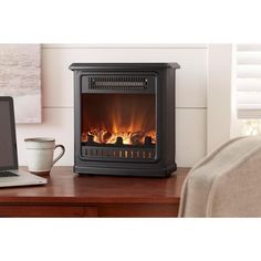 Crestland 13 in. Desktop Electric Fireplace in Black Small Electric Fireplace, Double Sided Electric Fireplace, Duraflame Electric Fireplace, Black Electric Fireplace, Dimplex Electric Fireplace, Fireplace Makeovers, Electric Logs, Best Electric Fireplace, Portable Fireplace