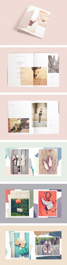 an open book with photos and text on the cover is shown in multiple colors, including pink