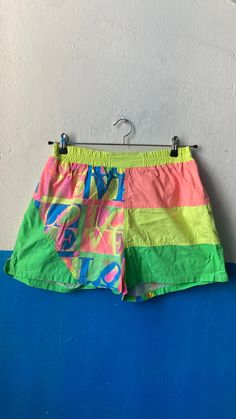 Good condition neon shorts  Waist line on elastic band 40cm Spongebob Costumes, Spongebob Costume, Band Clothes, Dark Mountains, Neon Shorts, 90s Shorts, Wind Breaker, Short Waist, Inner Child