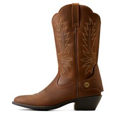 The Heritage R Toe EZ Zip™ Adaptive Western Boot is specifically designed for cowgirls, ranchers, and riders with limb loss or other foot complications. Engineered for comfort with classic Western styling, it's a big step toward making Ariat boots wearable for all. Heritage R Toe EZ Zip Western Boot | Product Features : 0 : ATS® technology provides ergonomic support on uneven terrain, 1 : Duratread™ sole provides maximum wear resistance, 2 : Ariat is including you in its dedication to environmen Rugged Leather Boots For Rodeo, Rugged Leather-sole Moto Boots For Rodeo, Western Moto Boots With Leather Sole For Western-themed Events, Rugged Brown Boots For Country Events, Classic Leather Boots For Western-themed Events, Rustic Fitted Boots For Rodeo, Western Style Moto Boots For Western-themed Events, Western Snip Toe Boots For Ranch, Western Style Snip Toe Boots For Ranch