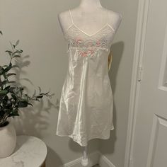 Nwt Vintage Slip/Chemise By Val Mode From Marshall Fields Department Store. This Is An Off White Nightdown With A Sheer Lace Top And Floral Embroidery. Size Small. Approximate Measurements In Photos. Vintage Slip Nightgown, Sleeveless Coquette Chemise For Bedtime, Coquette Sleeveless Chemise For Bedtime, White V-neck Chemise For Daywear, White V-neck Chemise For Sleep, Feminine Spring Chemise For Sleepover, White Feminine Slip Dress For Sleep, White Chemise For Sleepover, Sheer White Nightgown For Sleepovers