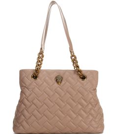 From Kurt Geiger London&#x2C; the Kensington Tote Bag features:Leather ExteriorPolyester liningBrass hardwareMagnetic snap closureThree compartment with middle zip closure compartment dividerDouble chain strapApprox. 14.37'' W x 9.84'' H x 5.91'' D&#x2C; 11.02'' strap dropImported. Beige Business Bag With Metal Hardware, Business Beige Bag With Metal Hardware, Business Beige Bags With Metal Hardware, Beige Shoulder Bag With Branded Hardware For Business, Business Beige Shoulder Bag With Branded Hardware, Luxury Beige Shoulder Bag With Magnetic Closure, Luxury Beige Bag With Magnetic Closure, Formal Beige Bags With Metal Hardware, Luxury Beige Bags With Metal Hardware