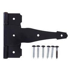 an image of a black door hinge with screws and screws on it