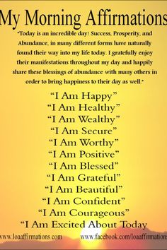 a poster with the words'my morning affirmations '