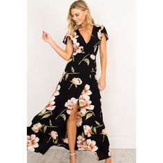 Features: Style: Casual/Daily Sleeves: Short Sleeves Neckline: V-Neck Pattern: Split Front/Floral Print Type: Women Casual Dresses Season: Summer Size(cm) Bust Waist Hips cm inch cm inch cm inch S 83 32.7 66 26.0 70 27.6 M 88 34.6 71 28.0 74 29.1 L 93 36.6 76 29.9 78 30.7 XL 98 38.6 81 31.9 82 32.3 Vacation Maxi Dress, Floral Print Dress Long, Short Sleeve Maxi Dresses, Split Maxi Dress, Maxi Robes, Long Sleeve Short Dress, Maxi Wrap Dress, Maxi Dress With Sleeves, Long Dresses