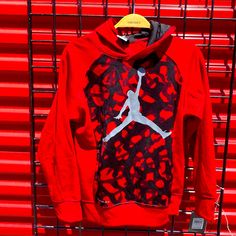 Red & Black Camo Jordan Sweatshirt Sz M Red Cotton Hip Hop Hoodie, Red Cotton Sportswear Sweatshirt, Red Sportswear Tops For Streetwear, Red Hooded Fleece Top, Red Tops For Streetwear Sportswear, Red Hip Hop Sweatshirt For Fall, Sporty Red Hooded Top, Red Hip Hop Hoodie Top, Red Hip Hop Top For Fall