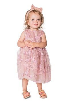 With an embroidered lace overlay, this simply sweet party dress will make them feel like the star they are. 100% polyester Hand wash, dry flat Imported Princess Lace Tutu Dress With Floral Applique, Princess Style Lace Tutu Dress With Floral Applique, Pink Lace Patchwork Dress For Dress-up, Pink Dress With Lace Patchwork For Dress-up, Spring Tutu Dress With Lace Bodice For Dress-up, Summer Lace Dress With Lace Bodice, Summer Formal Lace Dress With Lace Bodice, Spring Princess Style Lace Patchwork Dress, Spring Princess Lace Dress