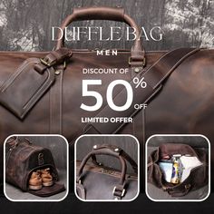 Discover the perfect blend of style and functionality with our Men's Leather Duffle Bag with Shoe Compartment. Designed to meet the needs of modern travelers, this bag combines European and American retro aesthetics with practical features, ensuring you travel with elegance and convenience. Key Features: High-Quality Material: Crafted from genuine top layer cowhide leather, ensuring durability and a sophisticated look. Spacious Capacity: Offers a generous 20-35L capacity, perfect for weekend get Leather Duffle Bag Men, Bag With Shoe Compartment, Shoe Shelves, Leather Duffle Bag, Leather Duffle, New Ceramics, Shoe Organizer, Super Sale, Shoe Sale