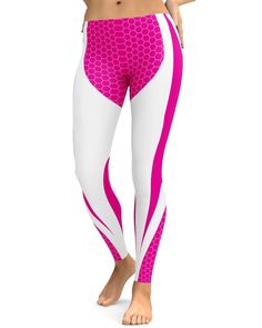 If you want to stand out in the gym, yoga or out and about and during the summer, winter, fall or spring than these Pink Honeycomb Carbon White Leggings will do the trick. It's almost as if white background makes the color pink stand out even more. Pink Breathable Sportswear Leggings, Breathable Pink Leggings For Running, Casual Breathable Pink Leggings, Pink Breathable Athleisure Leggings, Pink Breathable Leggings For Athleisure, Pink Moisture-wicking Leggings For Sports, Pink Casual Leggings For Training, Sporty Pink Breathable Leggings, Sporty Breathable Pink Leggings