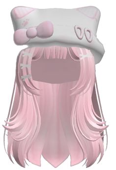 a pink wig and hat with cat ears on it's head, sitting in front of a white background