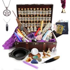 Witchcraft Kit with many Witch Supplies, I will load your kit with Wiccan Supplies for your Witchcraft practice. Inside you will find apothecary herbs, witchcraft crystals, spell candles and many other witchy goodies/spell supplies. A great witches box, and witchcraft starter kit for beginner witch, baby witches and advanced pratitioners. This Large High-quality massive Witchcraft Kit loaded with Witch Wiccan herbs, witch crystals , witchcraft supplies and witch kit tools for spell casting, ritual making and Wiccan Witch practices. This apothecary kit contains 40 witchcraft herbs and a set of essential oils. It includes 91 items, such as: a sage smudging bundle, a Witch crystal sets for witchcraft. A pendulum and a pendulum's board for divination and readings, and much more is included in Alter Supplies, Spell Supplies, Witches Black Salt, Witchcraft Kit, Herbs Witch, Wiccan Supplies, Herbs Witchcraft, Witchcraft Practice, Apothecary Herbs