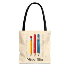 Stand out in style with our Customizable Teacher Tote Bag, featuring a charming pencil design and the option to personalize with your name. This tote is an ideal blend of functionality and personal touch, making it perfect for carrying all your classroom essentials. ✏️ Personalized Touch: Customize with your name or the name of your favorite teacher, adding a unique and personal element to the bag. 📚 Stylish Design: Features a colorful pencil design that is both playful and professional, perfect for teachers and educators. 👜 Spacious and Practical: Large enough to hold books, notebooks, supplies, and other daily essentials, ensuring you have everything you need in one place. 🎁 Ideal Gift: Makes a wonderful gift for Teacher Appreciation Week, back to school, or any special occasion to sh Back To School Tote Bag For Study, Back To School Study Tote Bag, Back To School Rectangular Bag With Pen Holders, School Bags With Pen Slots For Back To School, Back To School Pencil Stationery, School Bags With Pen Holders For Back To School, Travel Bags With Pen Slots For Back To School, Personal Use Pencil Bag With Pen Slots, Pencil Shaped Bags With Pen Slots For Personal Use