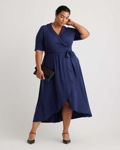 Tencel Jersey Midi Wrap Dress - Plus Size Dress Short Plus Size, Teacher Wardrobe, Reversible Dress, Twelfth Night, Midi Wrap Dress, Feminine Fashion, Teacher Style, Plus Size Clothes, Wrap Dresses