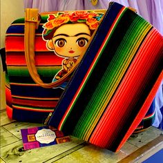 Beautiful Frida Artesanal Bag With Cosmetic Bag Bohemian Hand Painted Shoulder Bag For Everyday Use, Bohemian Hand Painted Bags For Daily Use, Artsy Multicolor Tote Bag, Handmade Crossbody Bag For On-the-go, Artistic Rectangular Pouch For Everyday Use, Artisan Hand-painted Bag, Multicolor Travel Bag With Zipper Pouch, Multicolor Hand Painted Tote Bag, Artisan Bags With Removable Pouch For Daily Use