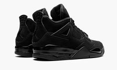 The Air Jordan 4 “Black Cat 2020” marks only the second release of the highly versatile colorway inspired by one of Michael Jordan’s many nicknames.  The first version of the model was released back in Spring 2006 and is lauded by sneaker collectors and fans as one of the greatest non-original colorways of the Air Jordan 4.  The upper of the “Black Cat” Jordan 4 features a matte black nubuck finish.  The netting found on the model’s mid-panel and throat follows suit in with a stealthy appearance Air Jordan 4 Retro Black, Air Jordan 4 Black Cat, Jordan 1 Lows, Jordan 4 Black, Lv Sneakers, How To Clean Suede, Nike Air Jordan 4, Jordan Retro 1, Shoes Retro