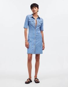 Denim Seamed Mini Shirtdress in Palermo Wash Denim Details, Madewell Denim, Shirtdress, Palermo, Tommy Bahama, Denim Wash, Design Details, Madewell, Dress Outfits