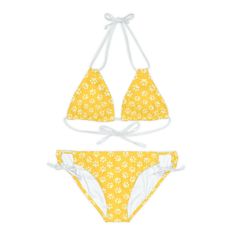 Made with 4-way stretch Tricot (82% Microfiber, 18% Spandex), this Goldenpaw Strappy Bikini Set is the perfect companion to all summer escapades. With adjustable elastic straps for a perfect fit, this complete two-piece swimsuit will become an instant summer hit. .: Material: 82% microfiber polyester, 18% spandex.: Medium fabric (7.5 oz /yd² (250 g/m²)).: Two piece swimsuit .: Adjustable elastic straps.: Removable cups.: Assembled in the USA from globally sourced parts.: Seam thread color automa Adjustable T-back Swimwear For Beach, Adjustable T-back Swimwear For Summer, Adjustable Seamless Tie-side Swimwear, Summer Triangle Top Swimwear For Water Polo, Adjustable Strappy Swimwear For Sunbathing, Triangle Top Swimwear For Water Polo In Summer, Adjustable Straps Tankini For Sunbathing, Adjustable Strappy Swimwear, Stretch Swimwear With Adjustable Straps