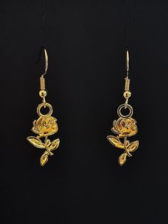 Beautiful handcrafted earrings, excellent for every day or as a gift. 14K gold plated ear hooks are perfect for sensitive ears. Gold Nickel-free Flower Earrings As Gift For Her, Gold Drop Earrings For Mother's Day, Gold Earrings With Rose Design For Gift, Gold Earrings With Rose Design As Gift, Elegant Rose Design Earrings For Gift, Gold Flower Earrings For Pierced Ears As Gift, Handmade Gold-plated Flower Earrings, Nickel-free Gold Flower Earrings, Nickel-free Gold Flower Shaped Earrings